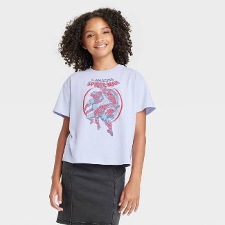 Girls' Spider-man Boxy Short Sleeve Graphic T-shirt - Art Class™ Light Blue : Target