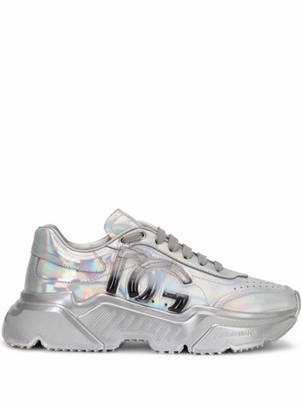 Shop Dolce & Gabbana holographic-effect lace-up sneakers with Express Delivery - FARFETCH