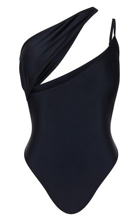 Black Asymmetric Double Strap Swimsuit | PrettyLittleThing