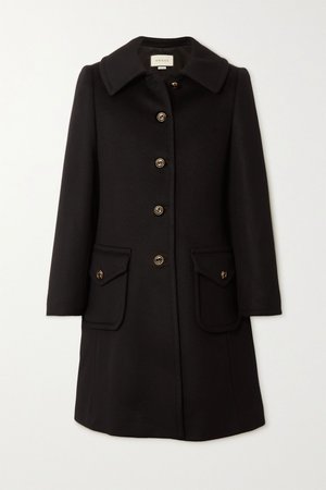 Black Button-embellished wool-felt coat | Gucci | NET-A-PORTER