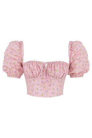 Clothing : Tops : 'Arianna' Pink Floral Puff Sleeve Cropped Top