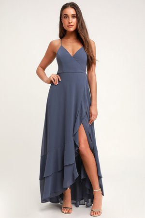 Granite Blue Dress - Slate Blue Lace-Up Dress - Maxi Dress