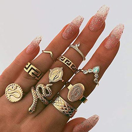 Amazon.com: Victray Boho Gold Ring Set Joint Knuckle Carved Finger Rings Stylish Hand Accessories Jewelry for Women and Girls (10PCS): Clothing, Shoes & Jewelry