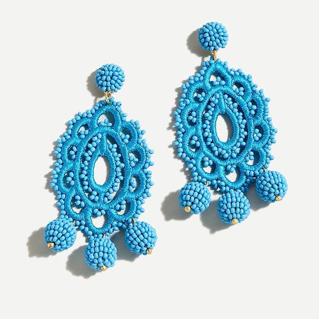 J.Crew: Beaded Crochet Statement Earrings For Women blue