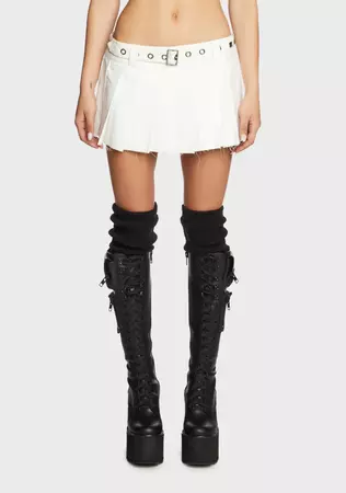 Current Mood Belted Pleated Micro Mini Skirt - Off White – Dolls Kill