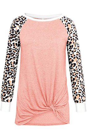 Theenkoln Women's Shirt Twist Knot Front Leopard Print Long Sleeve Round Neck Casual Blouse Tunic Tops Black Small at Amazon Women’s Clothing store