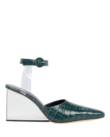 BY FAR | Lex Croc-Embossed Lucite Wedges | INTERMIX®