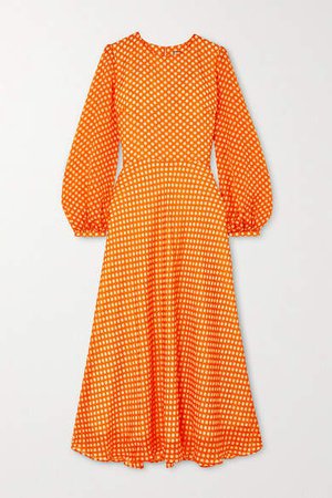 Festia Polka-dot Silk Crepe De Chine Midi Dress - Orange