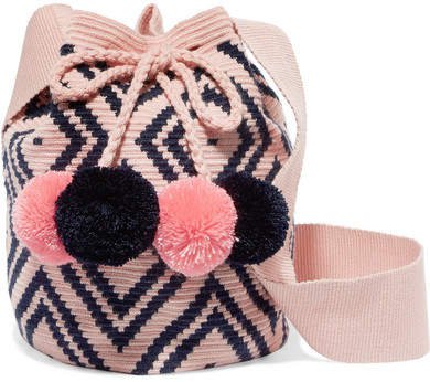 Sophie Anderson - Lila Pompom-embellished Woven Bucket Bag - Navy
