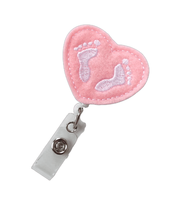 Baby Feet Heart Pink - Retractable ID Felt Badge Holder - NICU Badge - Nurses Badge Holder - Nurse Badge - Pediatric Badge - Newborn Badge