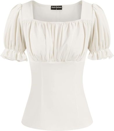 Women Renaissance Shirts Vintage Ruffle Boho Victorian Peasant Tops White 2XL at Amazon Women’s Clothing store