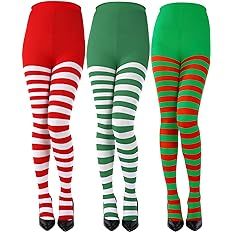 Amazon.com: Sumind 3 Pairs Christmas Striped Tights Full Length Tights Thigh High Stocking for Christmas Halloween Costume Accessory(Red White Stripe, Green White Stripe, Green Red Stripe, Adult Size) : Clothing, Shoes & Jewelry
