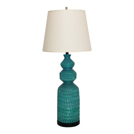 Mid-Century Italian Tall Turquoise Ceramic Lamp by Alvino Bagni | Chairish