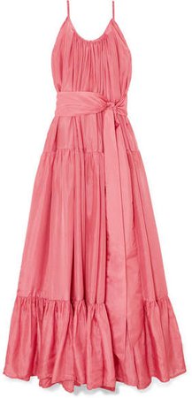 Genevieve Gathered Tiered Silk-habotai Maxi Dress - Pastel pink