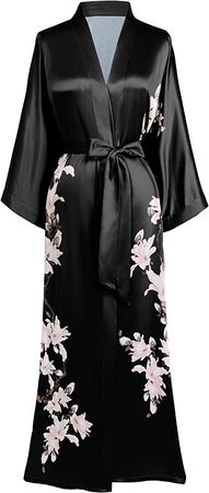 BABEYOND Kimono Robe Cover up Long Floral Satin Sleepwear Silky Bathrobe Bachelorette Robe (Green) at Amazon Women’s Clothing store
