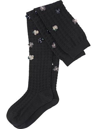 Miu Miu over-the-knee floral-embellished socks black\