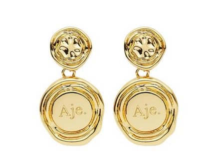 AJE THE AJE BUTTON DROPS From our premiere jewellery collection Gold Logo Drop Earring