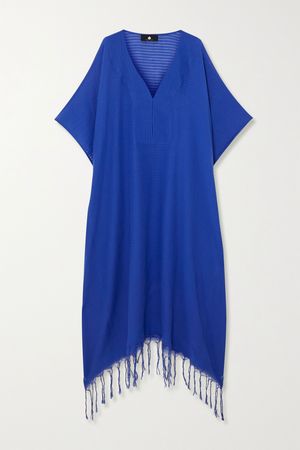 Royal blue Jimba fringed striped cotton-voile kaftan | SU Paris | NET-A-PORTER
