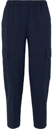 Cropped Stretch-wool Tapered Pants - Navy