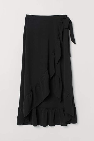Creped Wrap-front Skirt - Black