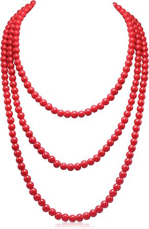 Amazon.com: Red Long Pearl Necklace for Women Layered Faux Pearls Strand Necklace Costume Jewelry, 69",Diameter Pearl 8MM.: Clothing, Shoes & Jewelry
