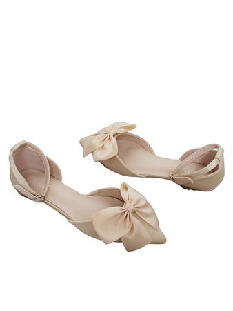 Champagne Satin Pointy Toe flats with Front Satin Bow, Wedding Shoes, Bridesmaid Shoes, Bridal Flats