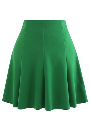 Raw-Cut Hem Flare Mini Skirt in Green - Retro, Indie and Unique Fashion
