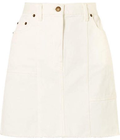 Frayed Paneled Denim Mini Skirt - White