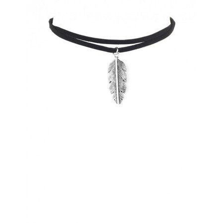 Silver Feather Black String Choker Necklace