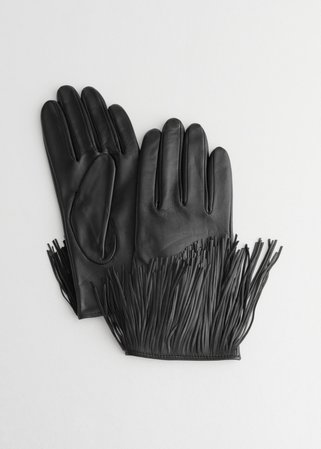 Leather Fringe Gloves - Black - Leather gloves - & Other Stories