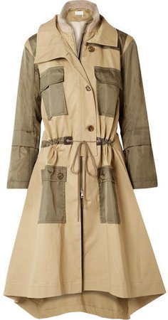 Gabardine And Wool-blend Trimmed Twill Trench Coat - Army green