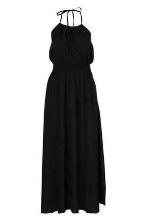 Petite Halterneck Beach Maxi Dress | boohoo black