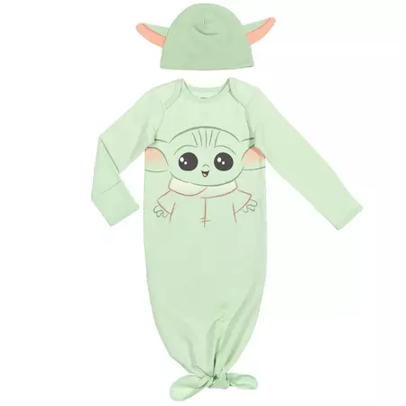 Star Wars The Mandalorian Baby Yoda Knotted Sleeper Gown Hat Green : Target