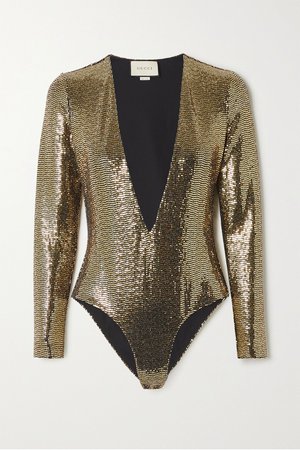 GUCCI Sequined tulle bodysuit