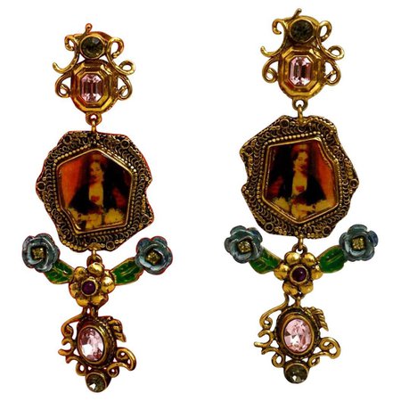 Vintage RARE CHRISTIAN LACROIX Baroque Portrait Cameo Earrings at 1stDibs