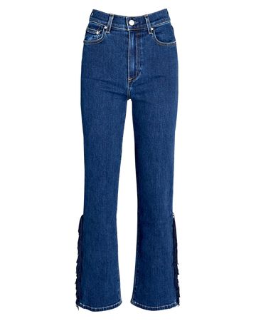 Le Jean Sabine Fringe-Trimmed Straight-Leg Jeans in blue | INTERMIX®