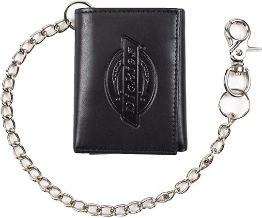 Dickies Men's Leather Chain Wallet - High Security Trifold With ID Window And Credit Card Pockets at Amazon Men’s Clothing store: Wallet With Chain