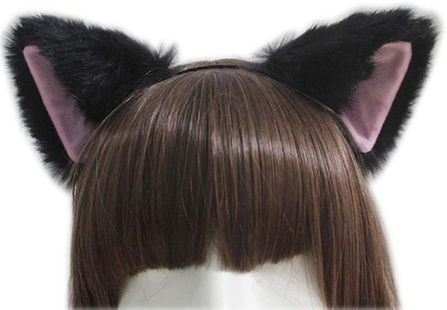 Amazon.com: lasenersm 1 Piece Cat Fox Long Fur Ears Headband Cute Cat Fox Long Fur Ears Anime Cosplay Headband for Anime Cosplay Party Costume Halloween Party Black Fluff with Pink Inside : Clothing, Shoes & Jewelry