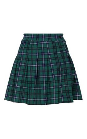 Green Check Tennis Side Split Skirt | Skirts | PrettyLittleThing