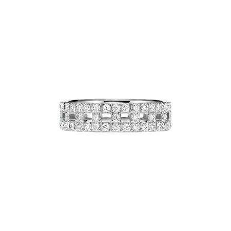Tiffany T True wide ring in 18k white gold with pavé diamonds