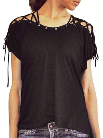 [35% OFF] 2021 Lace-up Detail High Low T-shirt In BLACK | DressLily