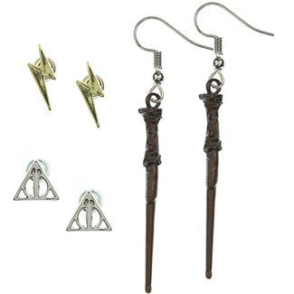 Harry Potter Earrings For Women 3 Pack Deathly Hallows, Lightning Scar, Harry Potter Wand : Target