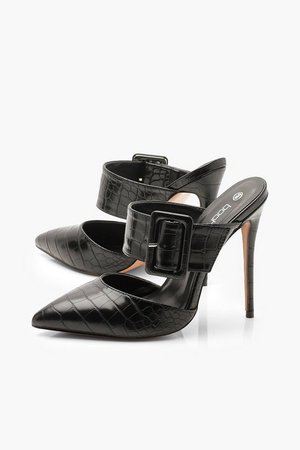 Pointed Buckle Detail Court Mules | Boohoo