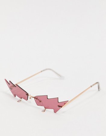 ASOS DESIGN pink lightning bolt fashion glasses with charm rhinestone detail | ASOS