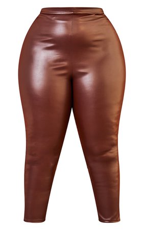 Plus Chocolate Basic Pu High Waist Leggings | PrettyLittleThing USA