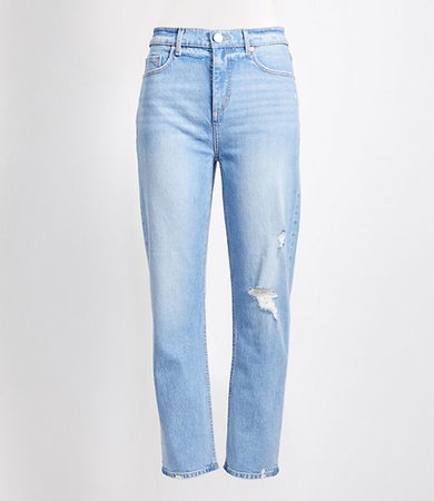 Destructed High Rise Straight Crop Jeans