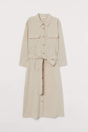 Linen-blend Shirt Dress - Beige