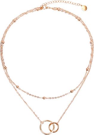 Amazon.com: BaubleStar Two Circle Necklace Rose Gold Double Ring Interlocking Circles Layered Choker Best Friendship Layering Necklaces for Women Girls: Clothing, Shoes & Jewelry