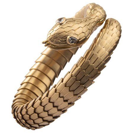 Jona White Diamond 18 Karat Yellow Gold Snake Coil Bracelet For Sale at 1stDibs