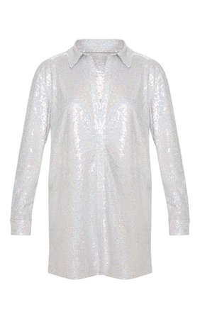 Silver Sequin Shirt Dress | Dresses | PrettyLittleThing USA